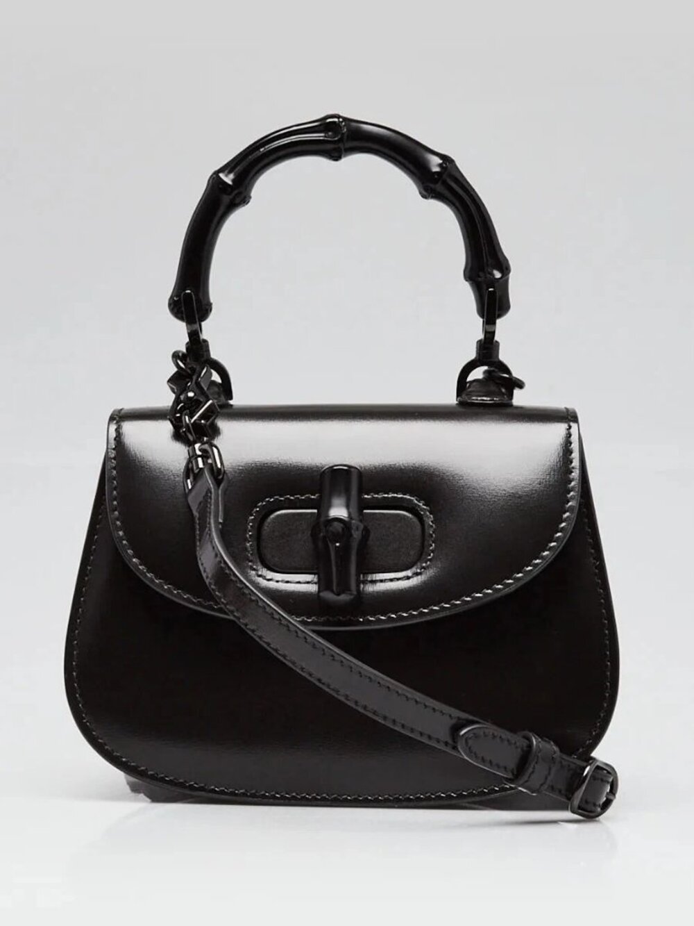 Gucci Black Dyna Lux Calfskin Leather Mini 1947 Bamboo Top Handle BAg